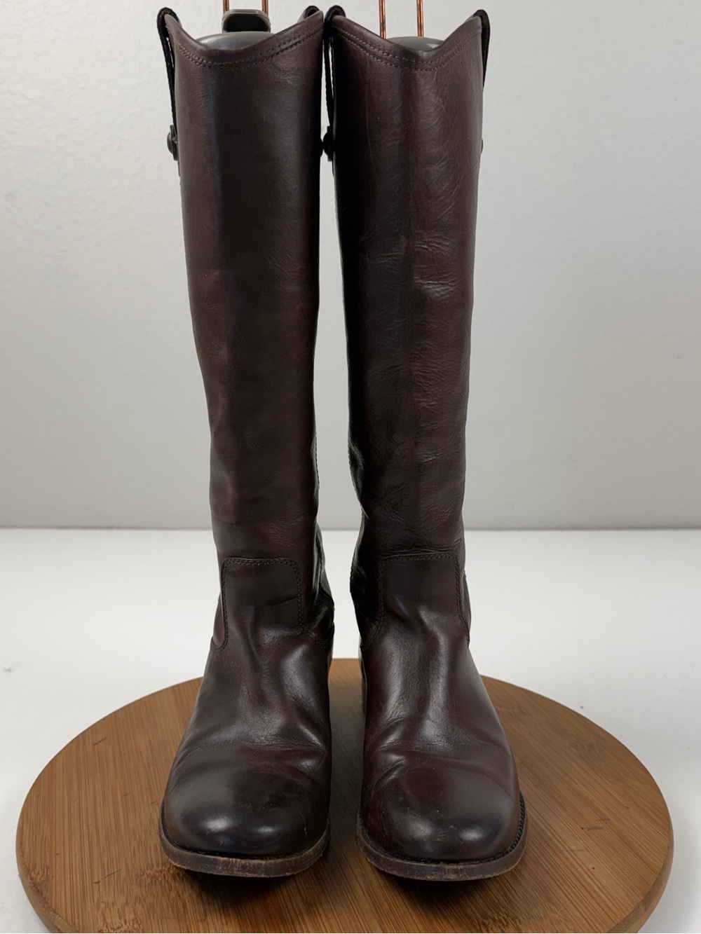 Frye Melissa Button Tall Brown Leather Riding Boots - Picture 2 of 9